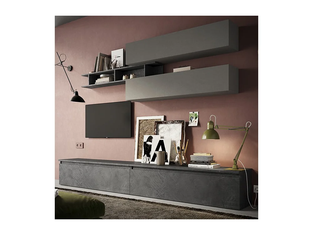 Parete attrezzata moderna 276x190 cm grigio e piombo PAL29