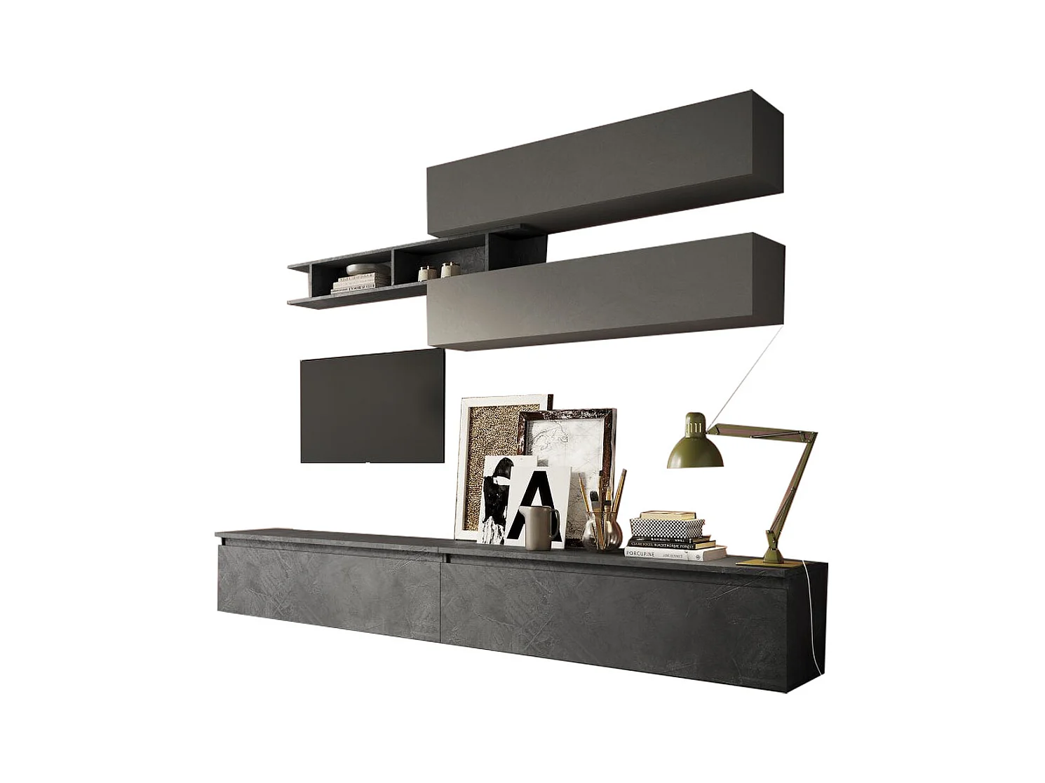 Parete attrezzata moderna 276x190 cm grigio e piombo PAL29