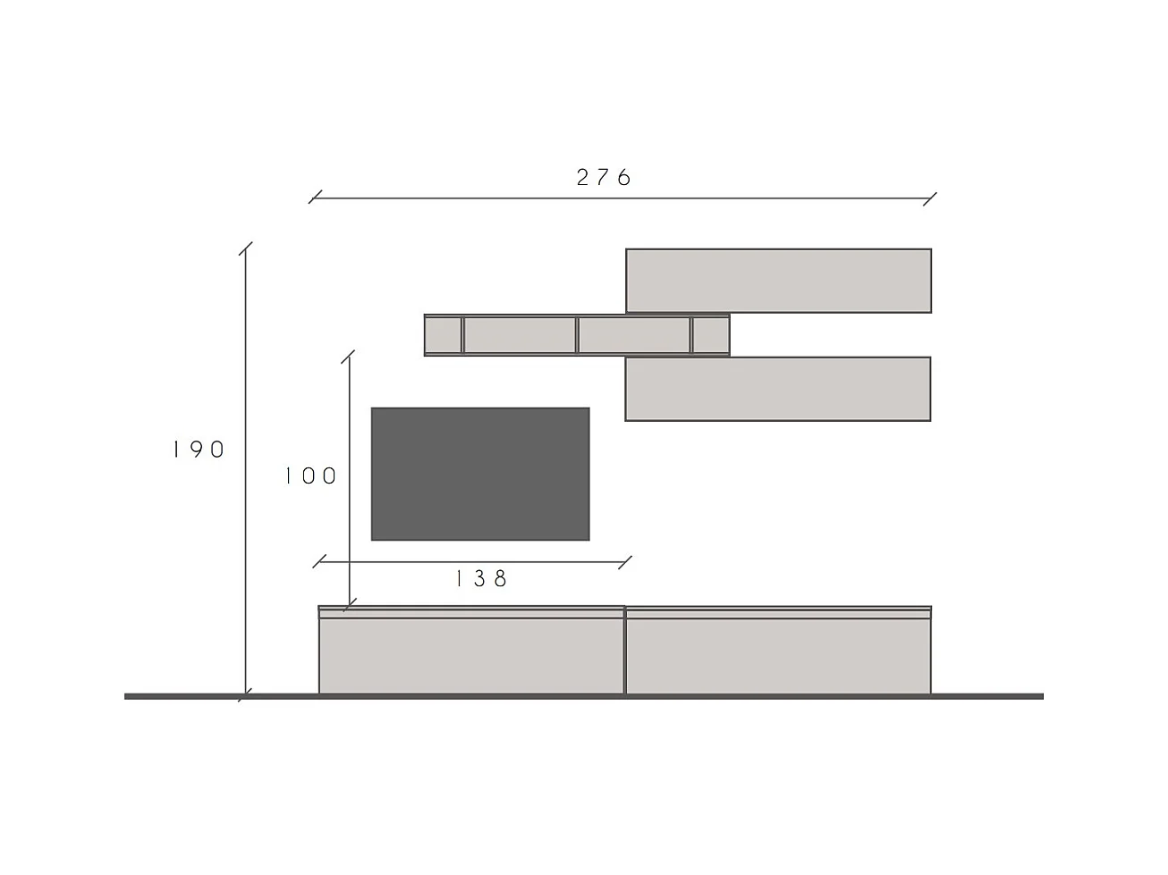 Parete attrezzata moderna 276x190 cm grigio e piombo PAL29