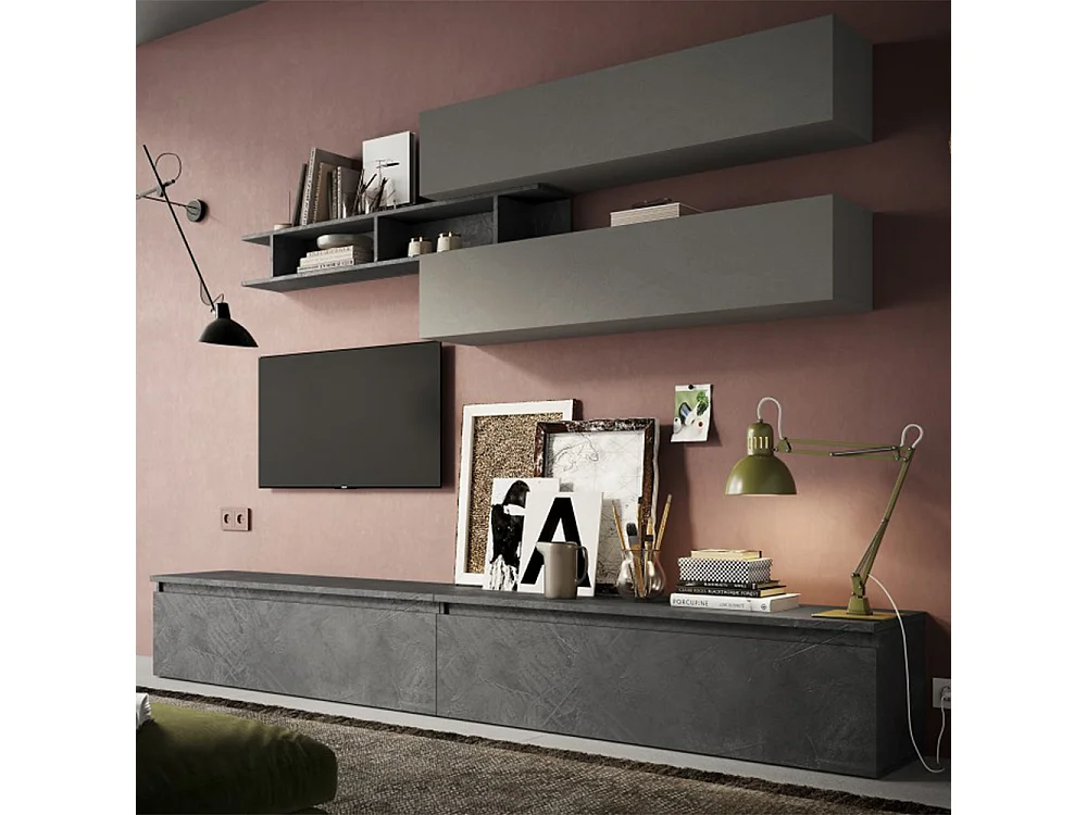 Parete attrezzata moderna 276x190 cm grigio e piombo PAL29