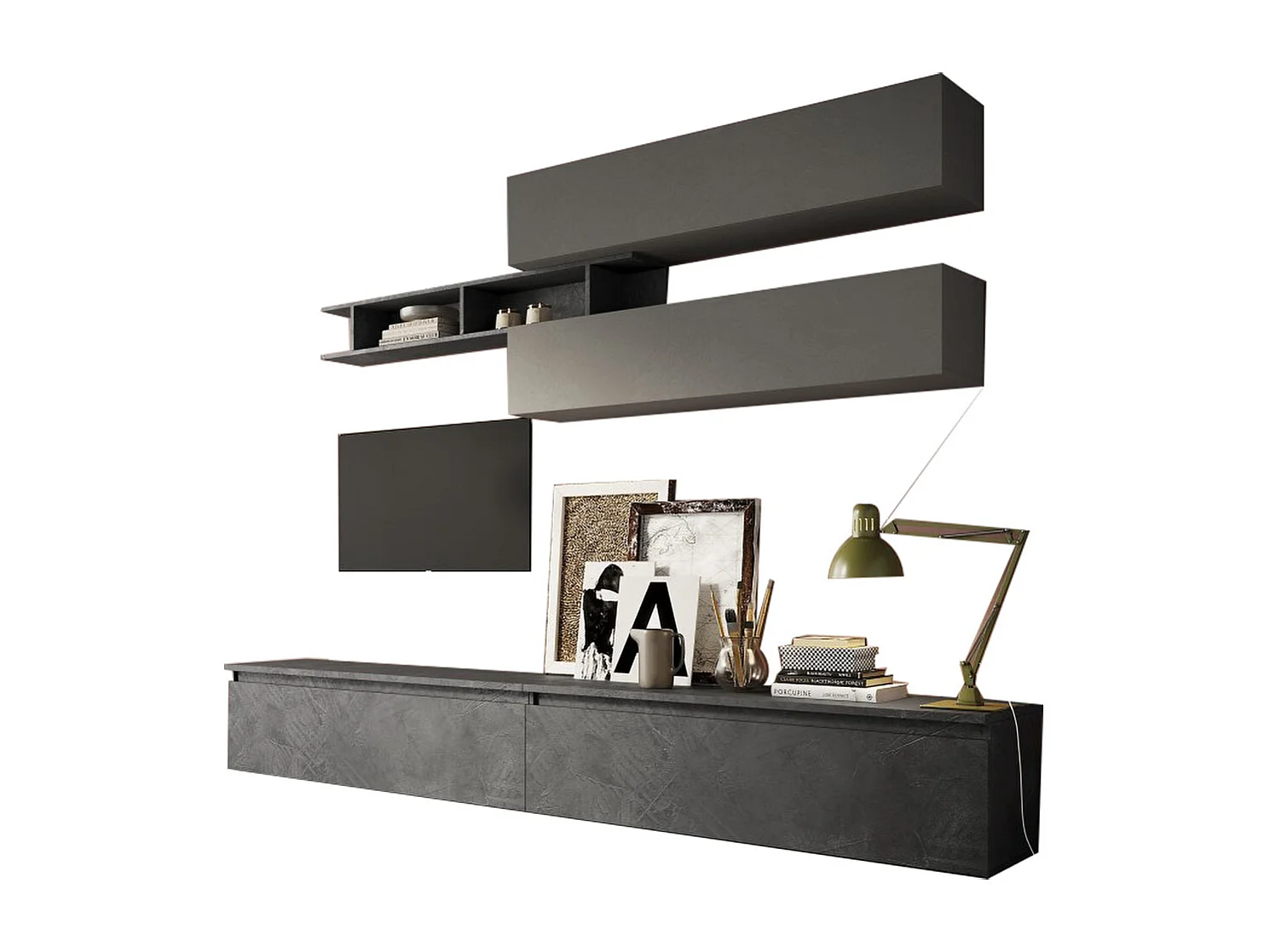 Parete attrezzata moderna 276x190 cm grigio e piombo PAL29