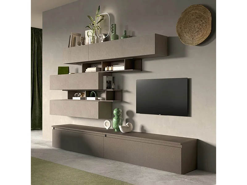 Parete attrezzata moderna 276x190 cm argilla e bronzo PAL34