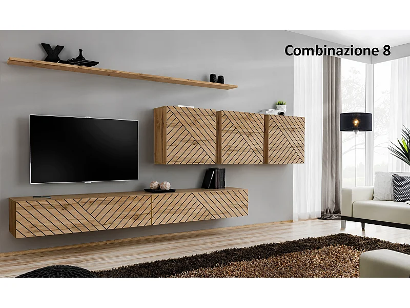 Parete attrezzata da soggiorno sospesa PAP51 340x150 rovere