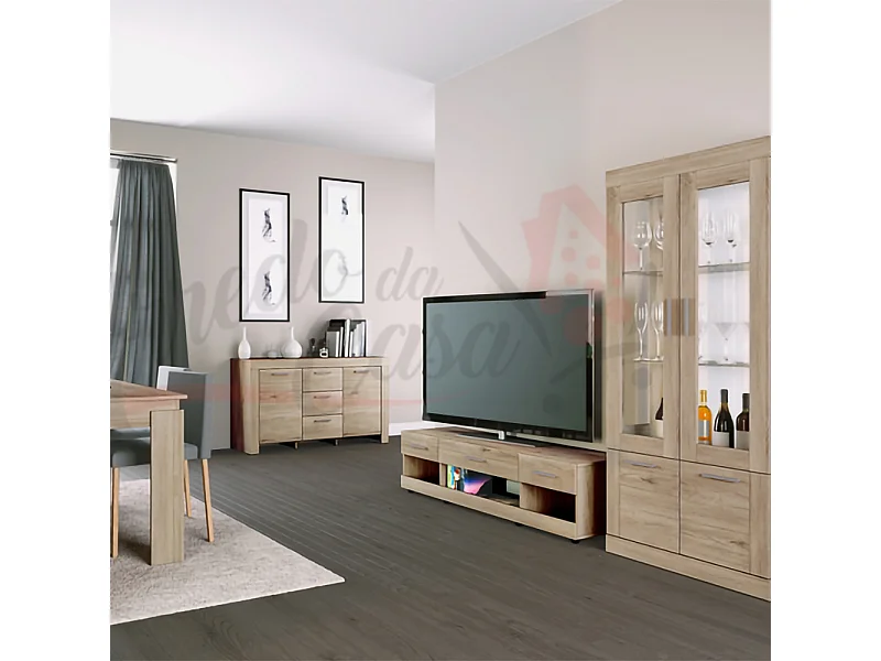 parete attrezzata moderna con armadio a vetri PAI6047 150x40 rovere