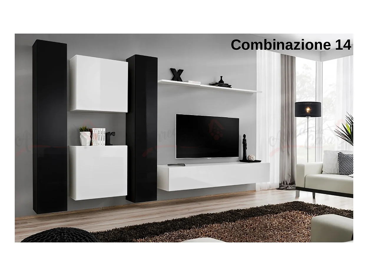 Parete attrezzata moderna sospesa PAP50 330x180 nero e bianco