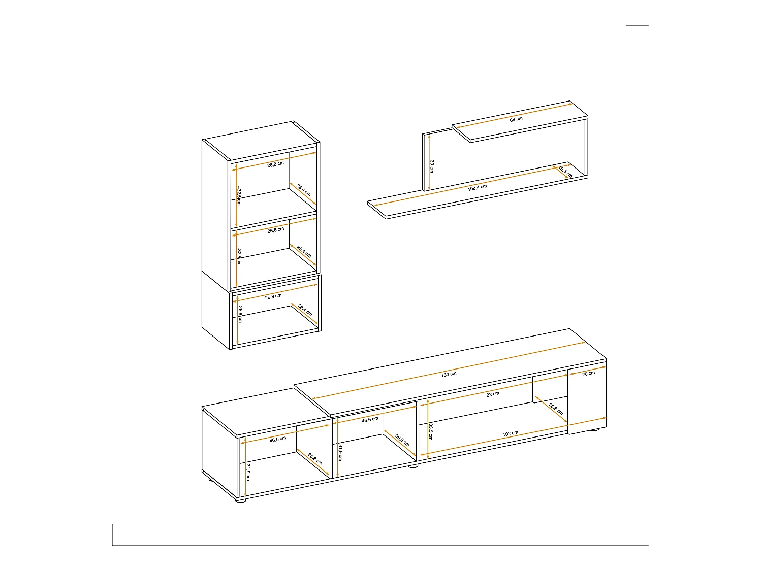 Parete attrezzata dal design moderno con cassetto PAP139 200x170 bianco e rovere