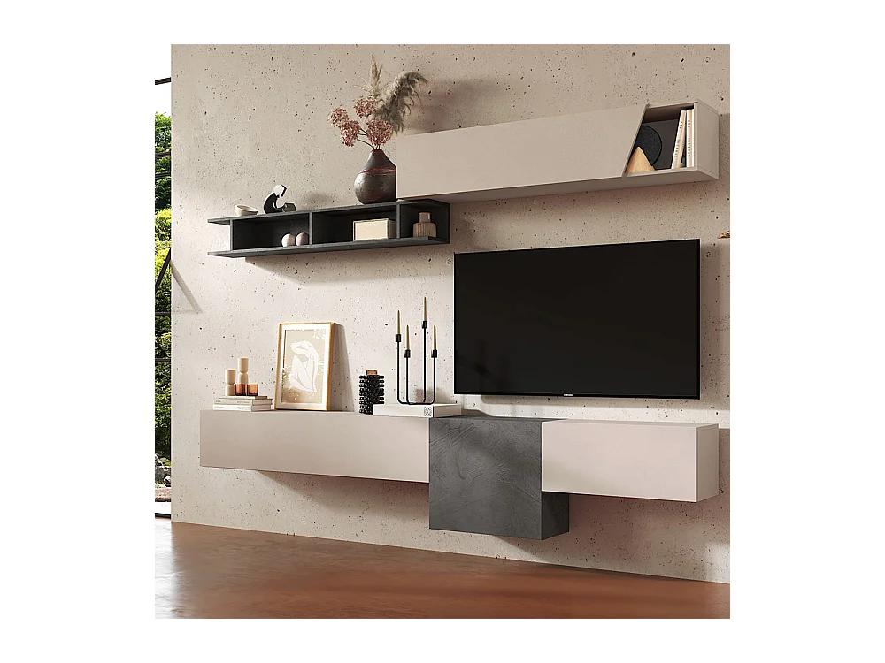 Parete attrezzata sospesa 262x202 cm beige e piombo PAL68