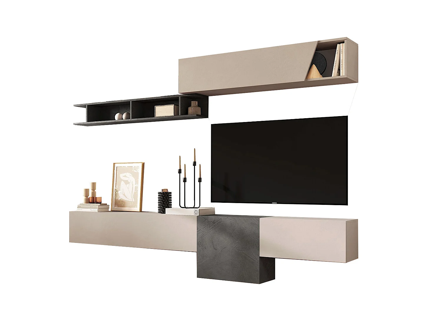 Parete attrezzata sospesa 262x202 cm beige e piombo PAL68