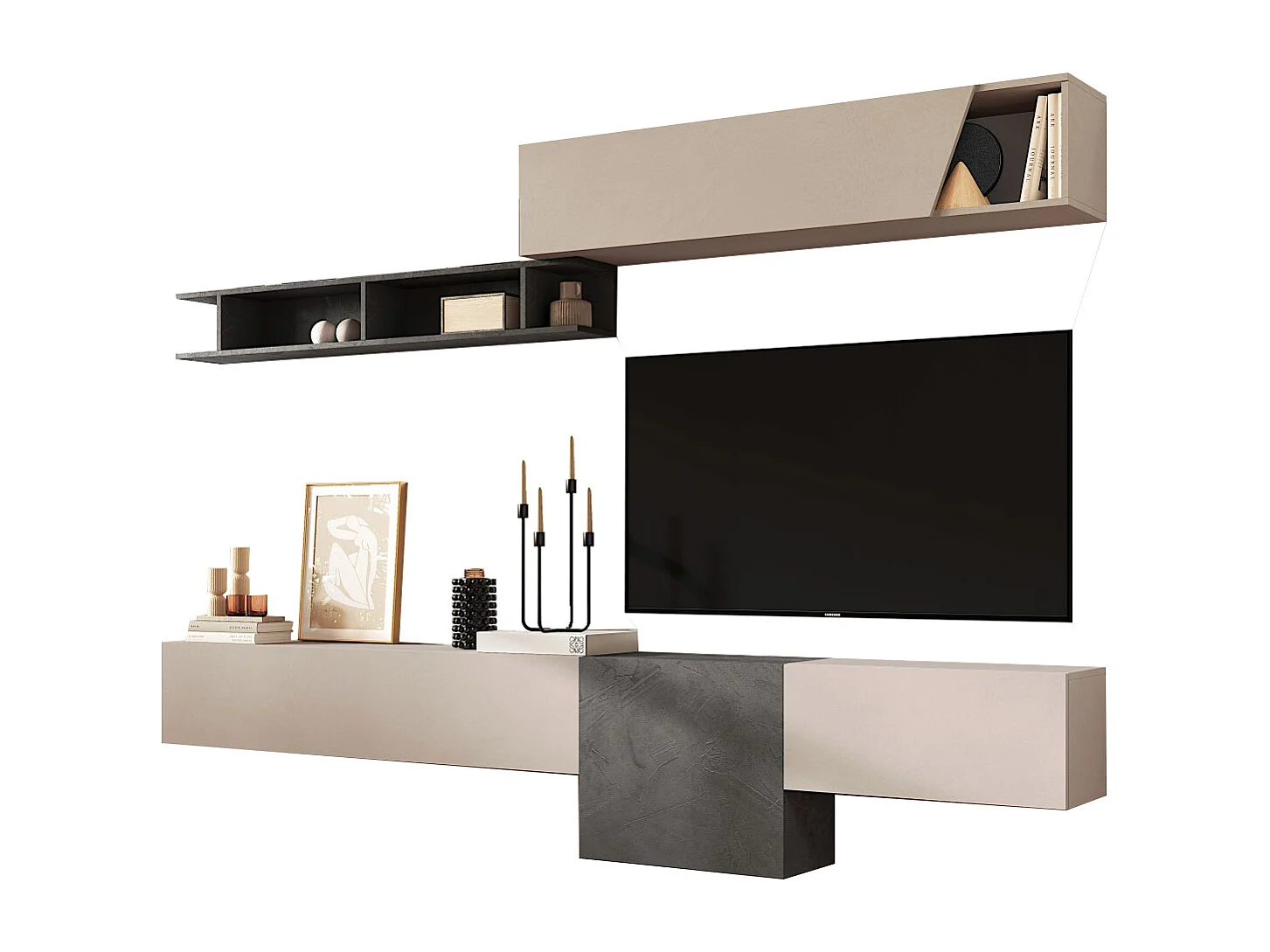 Parete attrezzata sospesa 262x202 cm beige e piombo PAL68