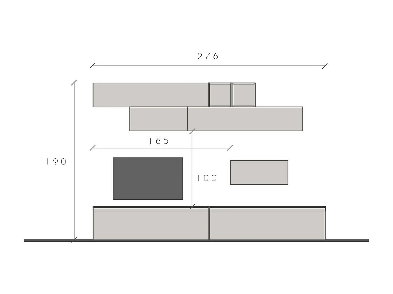 Parete attrezzata soggiorno 276x190 cm argilla, bronzo e rovere PAL49