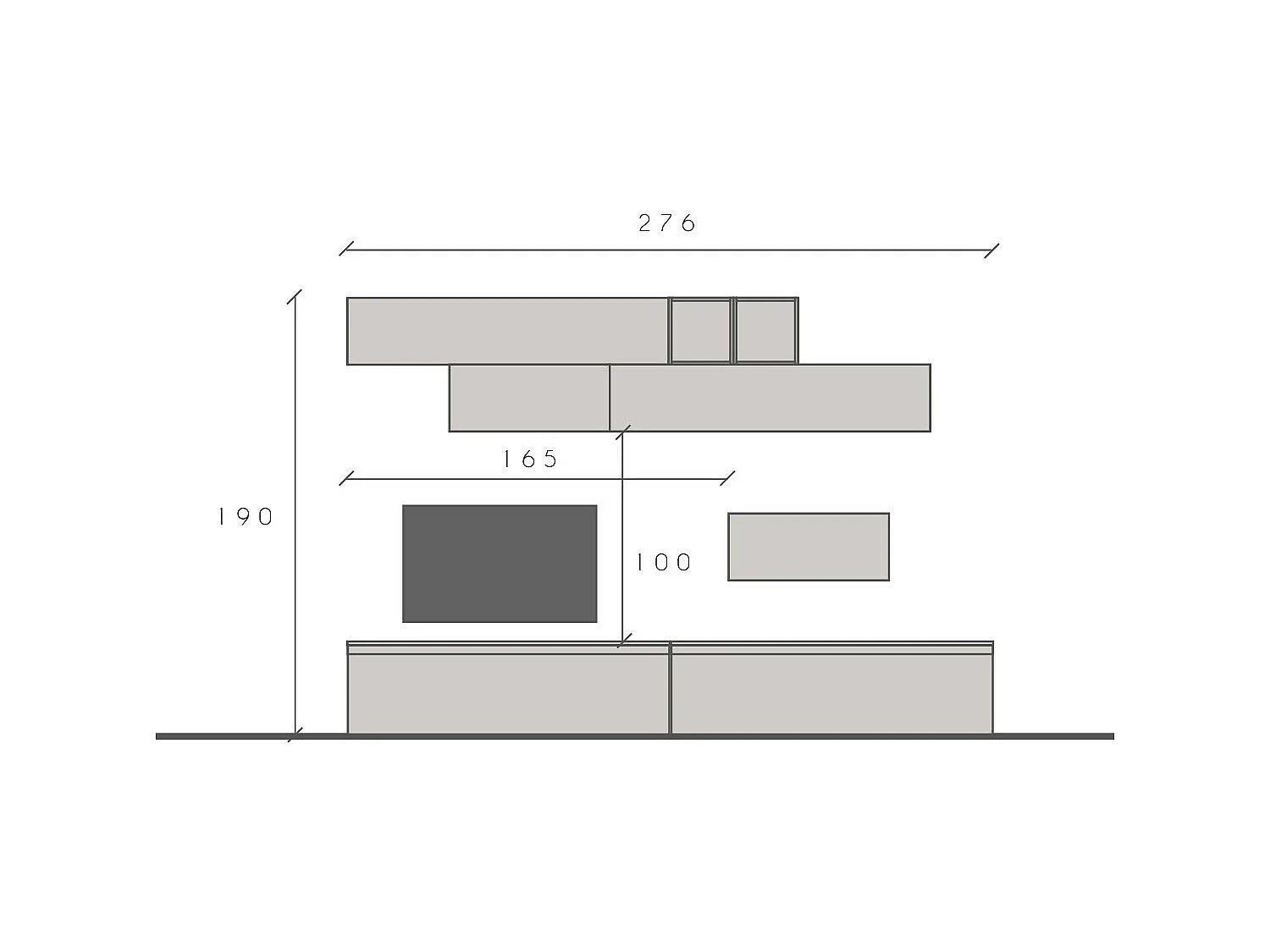 Parete attrezzata soggiorno 276x190 cm argilla, bronzo e rovere PAL49