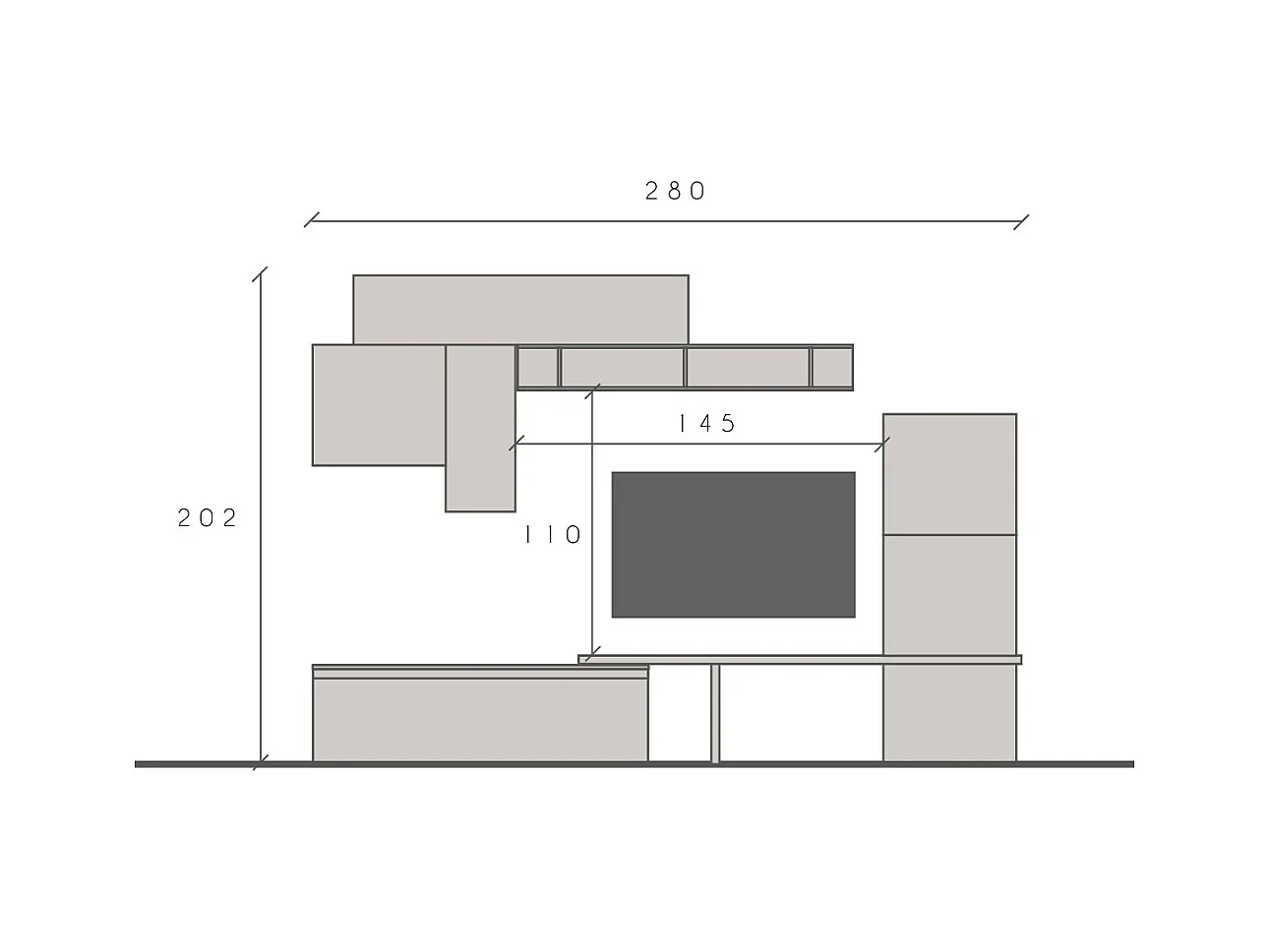 Parete attrezzata elegante 280x202 cm argilla, grafite e noce PAL62