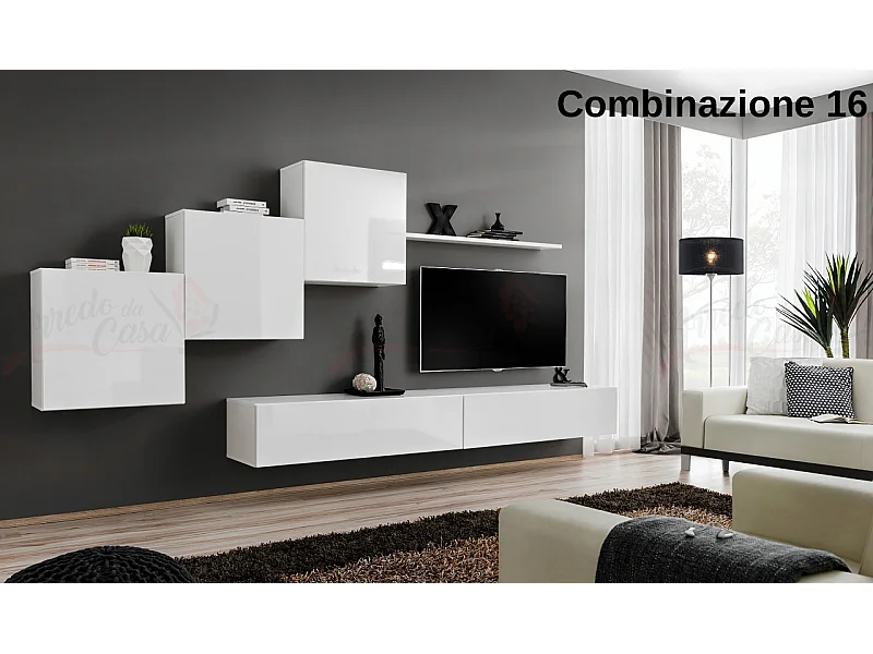 Parete attrezzata mobile TV moderna PAP54 330x160 bianco