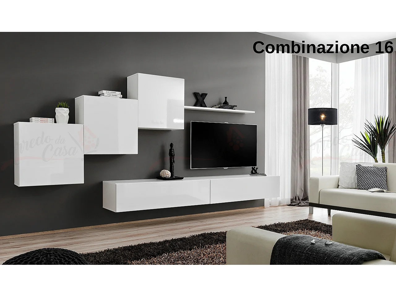 Parete attrezzata mobile TV moderna PAP54 330x160 bianco