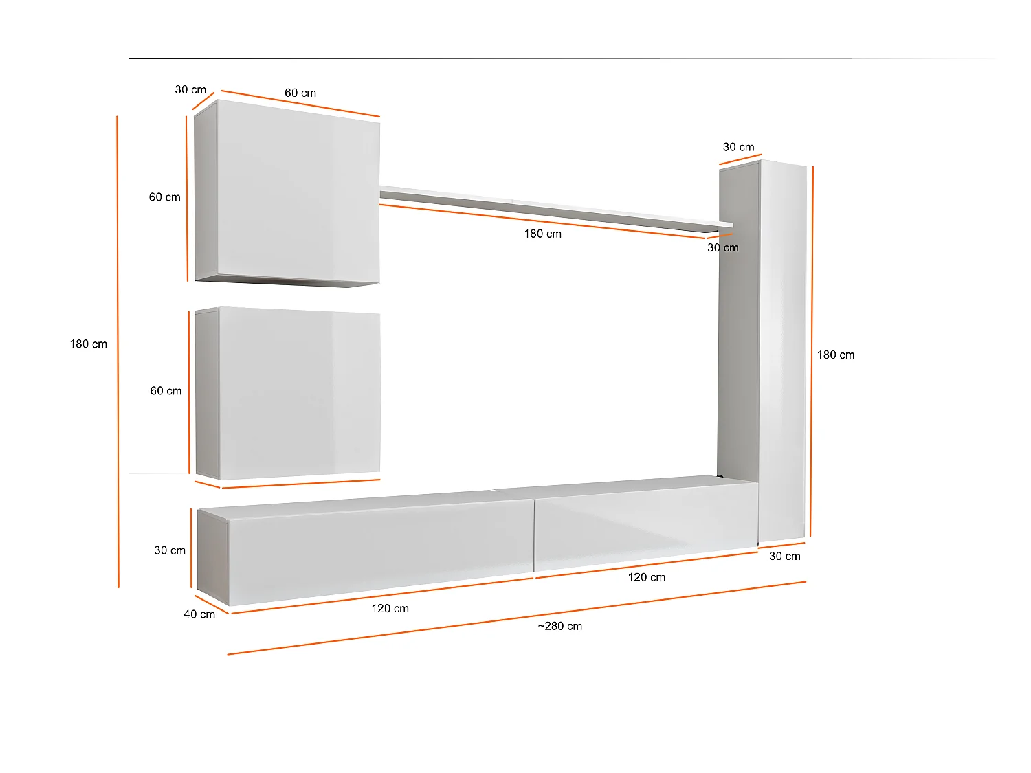 Parete attrezzata soggiorno design moderno PAP52 280x180 nero e grigio