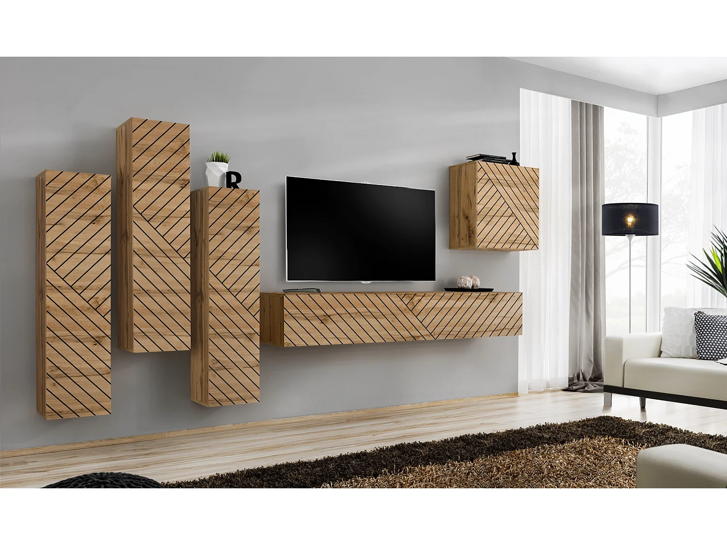 Parete attrezzata soggiorno sospesa PAP47 270x160 rovere