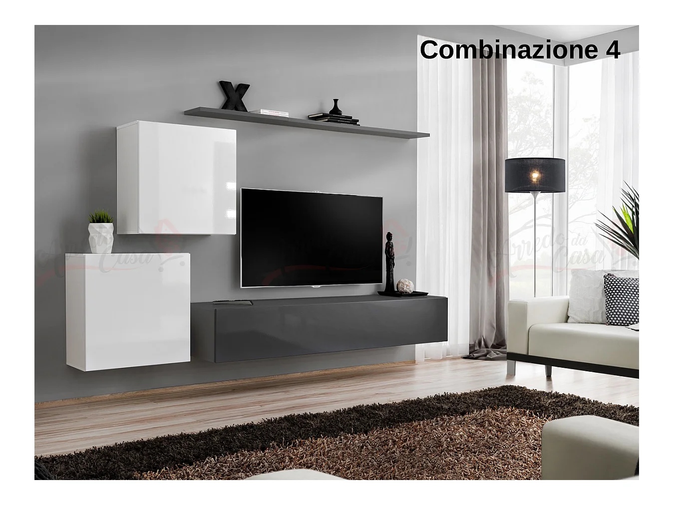 Parete attrezzata moderna mobile TV PAP49 250x150 bianco e grigio