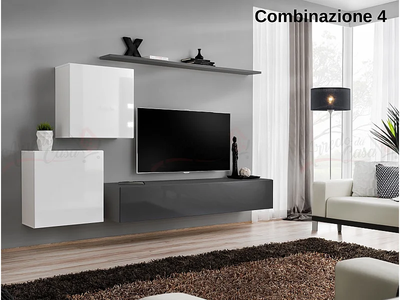 Parete attrezzata moderna mobile TV PAP49 250x150 bianco e grigio
