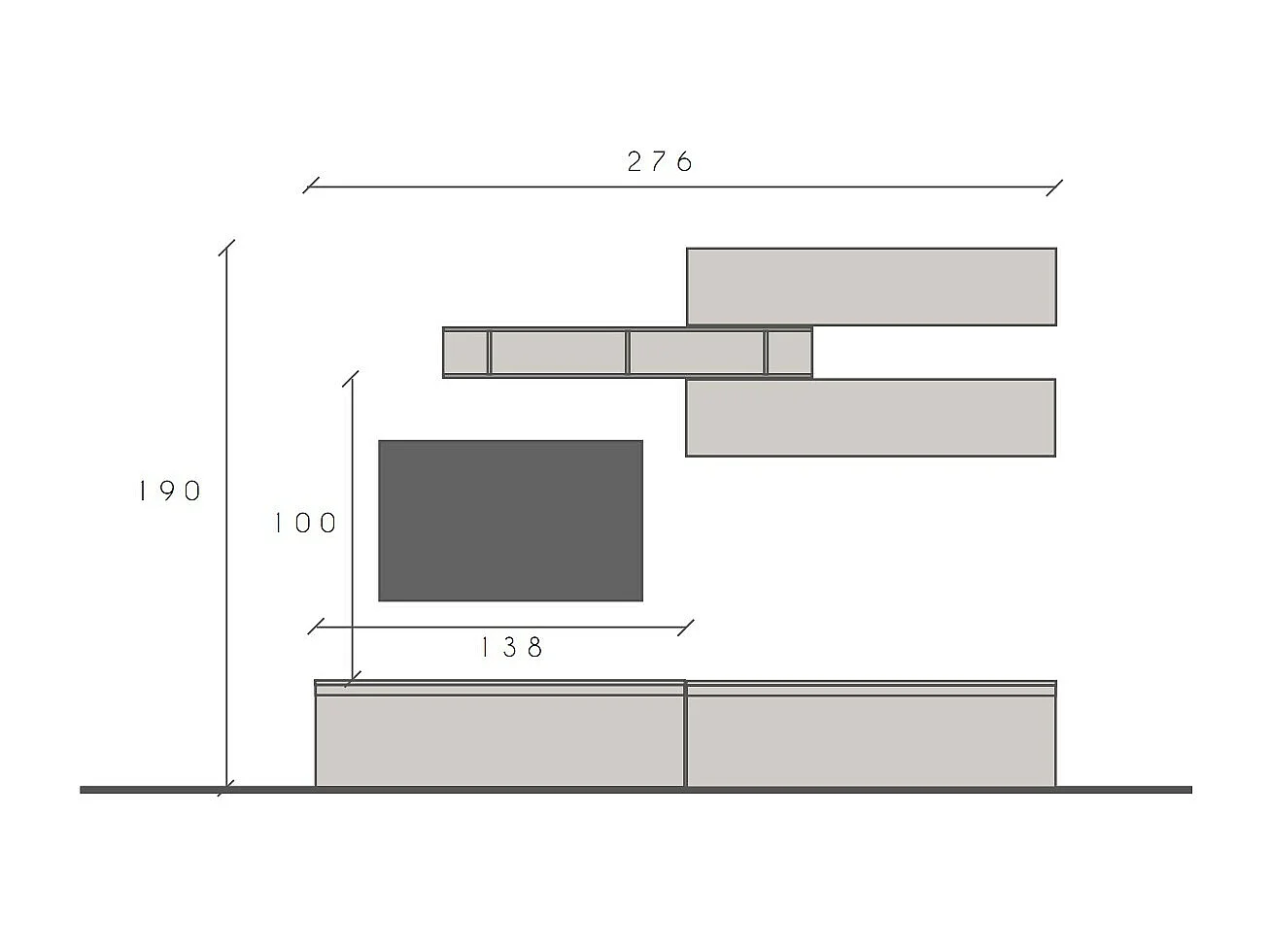 Parete attrezzata moderna 276x190 cm bianco lucido e rovere PAL29