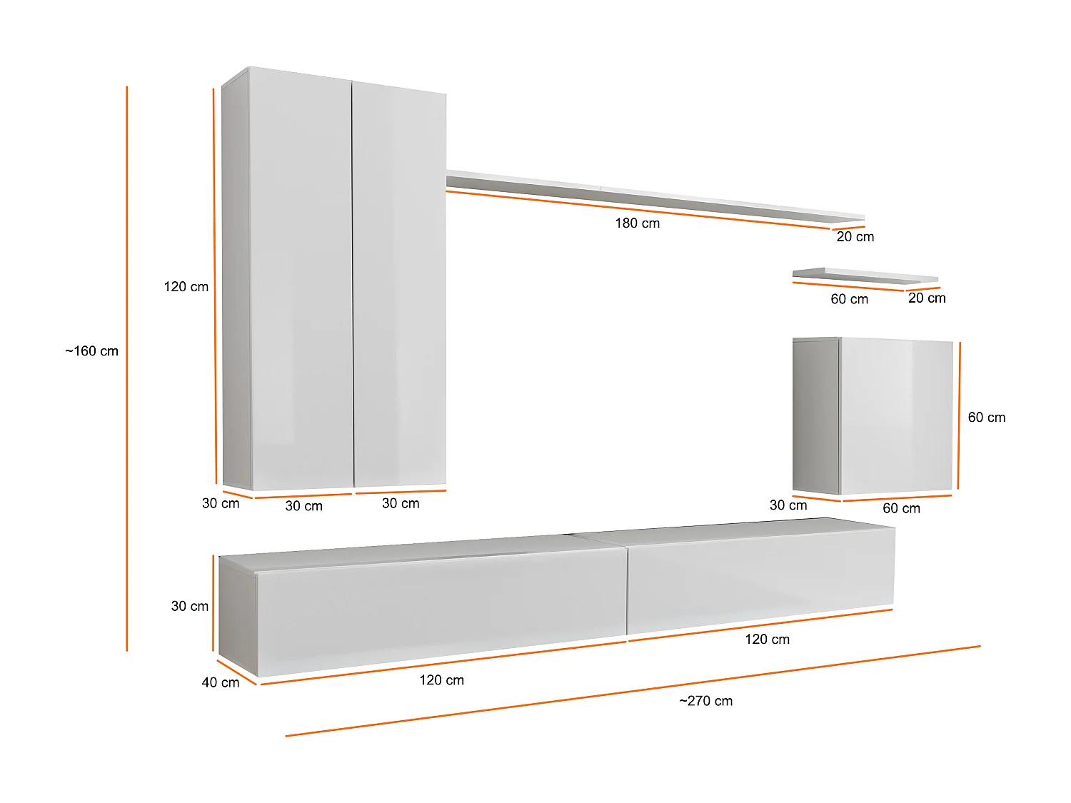 Parete attrezzata sospesa design moderno PAP46 270x160 rovere e nero