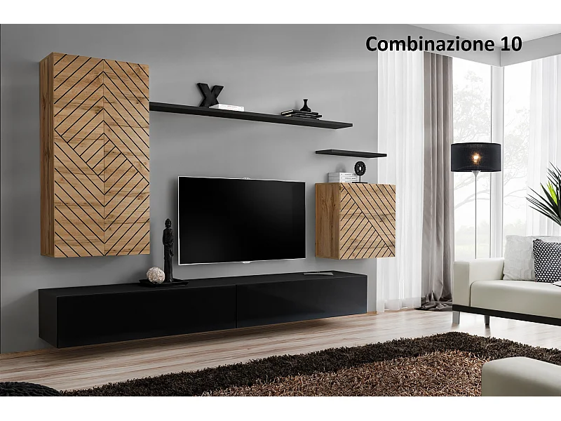 Parete attrezzata sospesa design moderno PAP46 270x160 rovere e nero