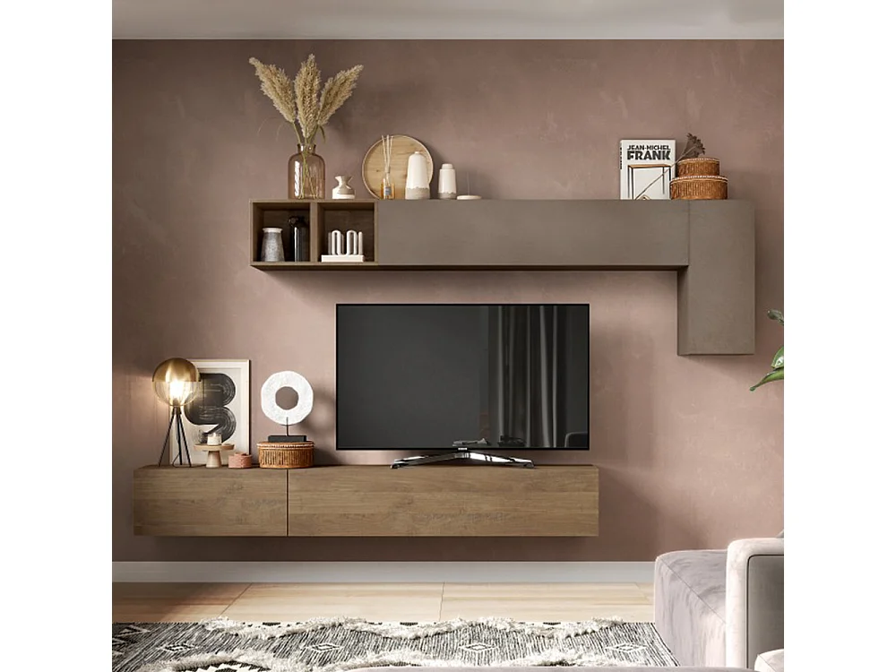 Parete attrezzata sospesa 276x180 cm bronzo e noce PAL48