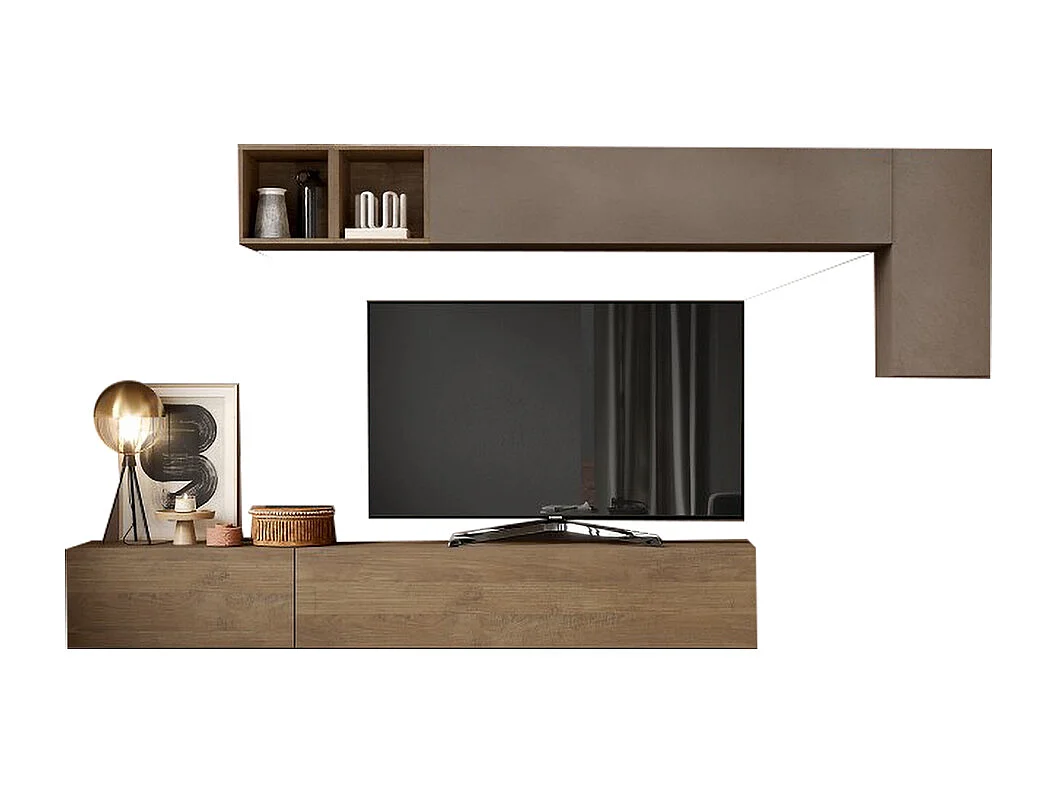 Parete attrezzata sospesa 276x180 cm bronzo e noce PAL48