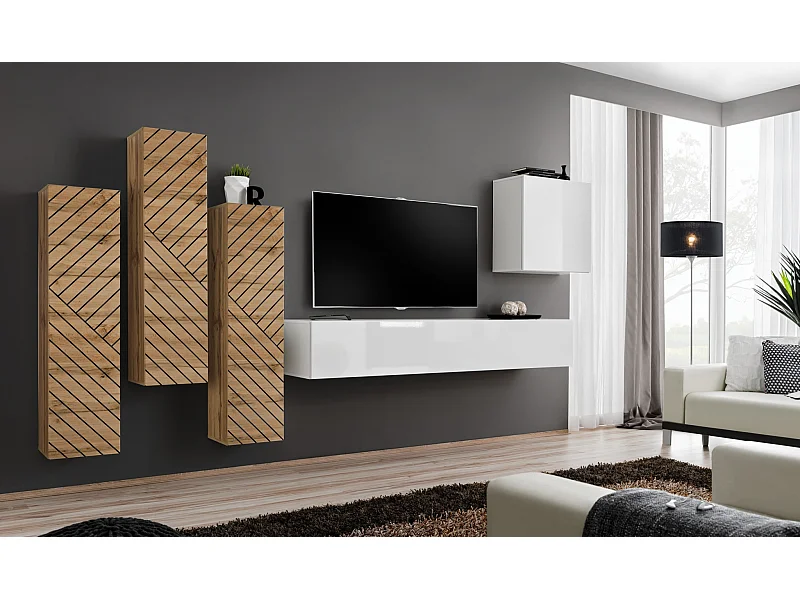 Parete attrezzata soggiorno sospesa PAP47 270x160 rovere e bianco