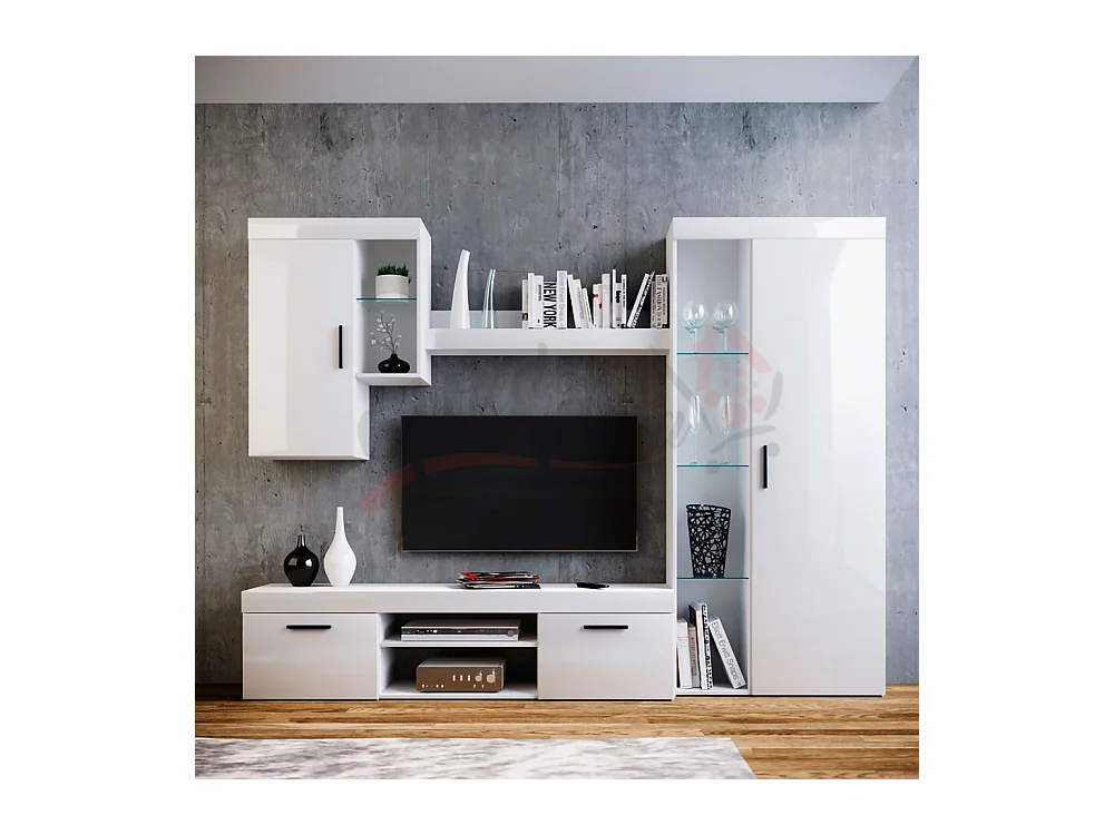 Parete attrezzata per salotto porta TV PAI1 240x180 bianco lucido