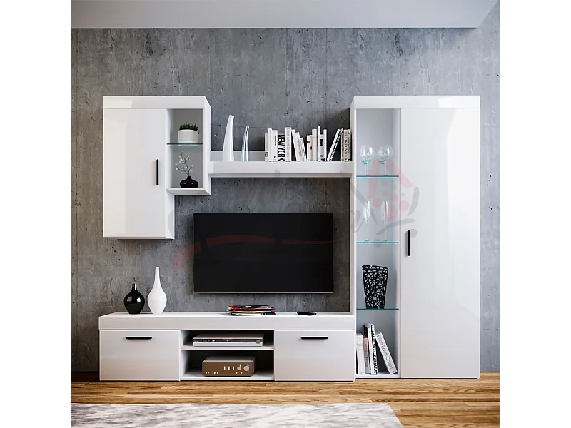 Parete attrezzata per salotto porta TV PAI1 240x180 bianco lucido