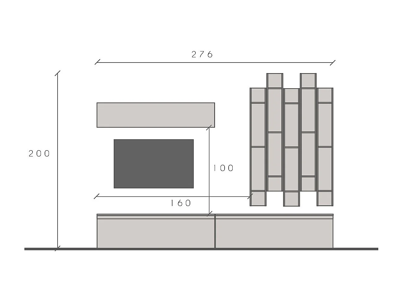 Parete attrezzata con libreria 276x200 cm grigio e piombo PAL38