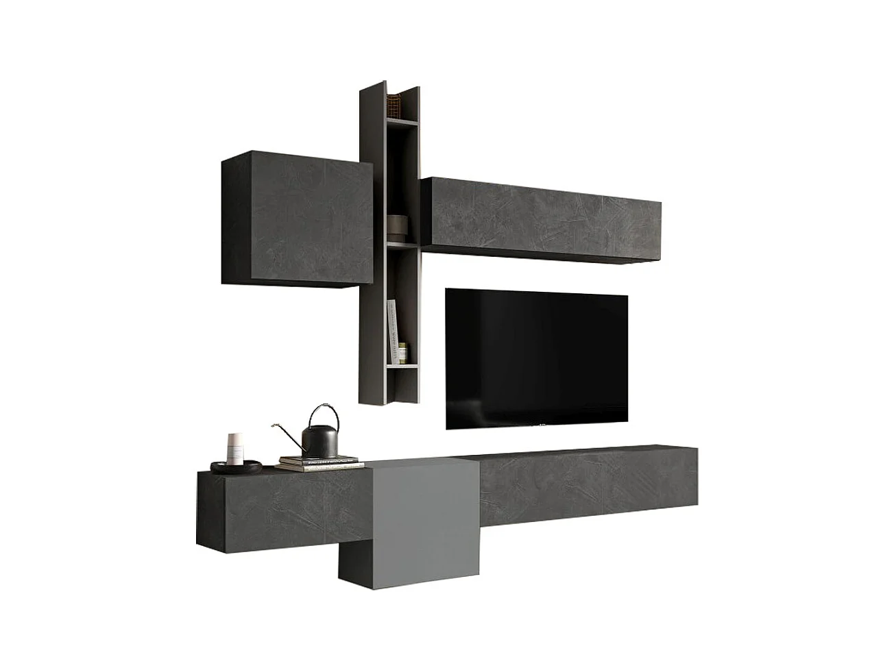 Parete attrezzata sospesa 262x220 cm grigio e piombo PAL20