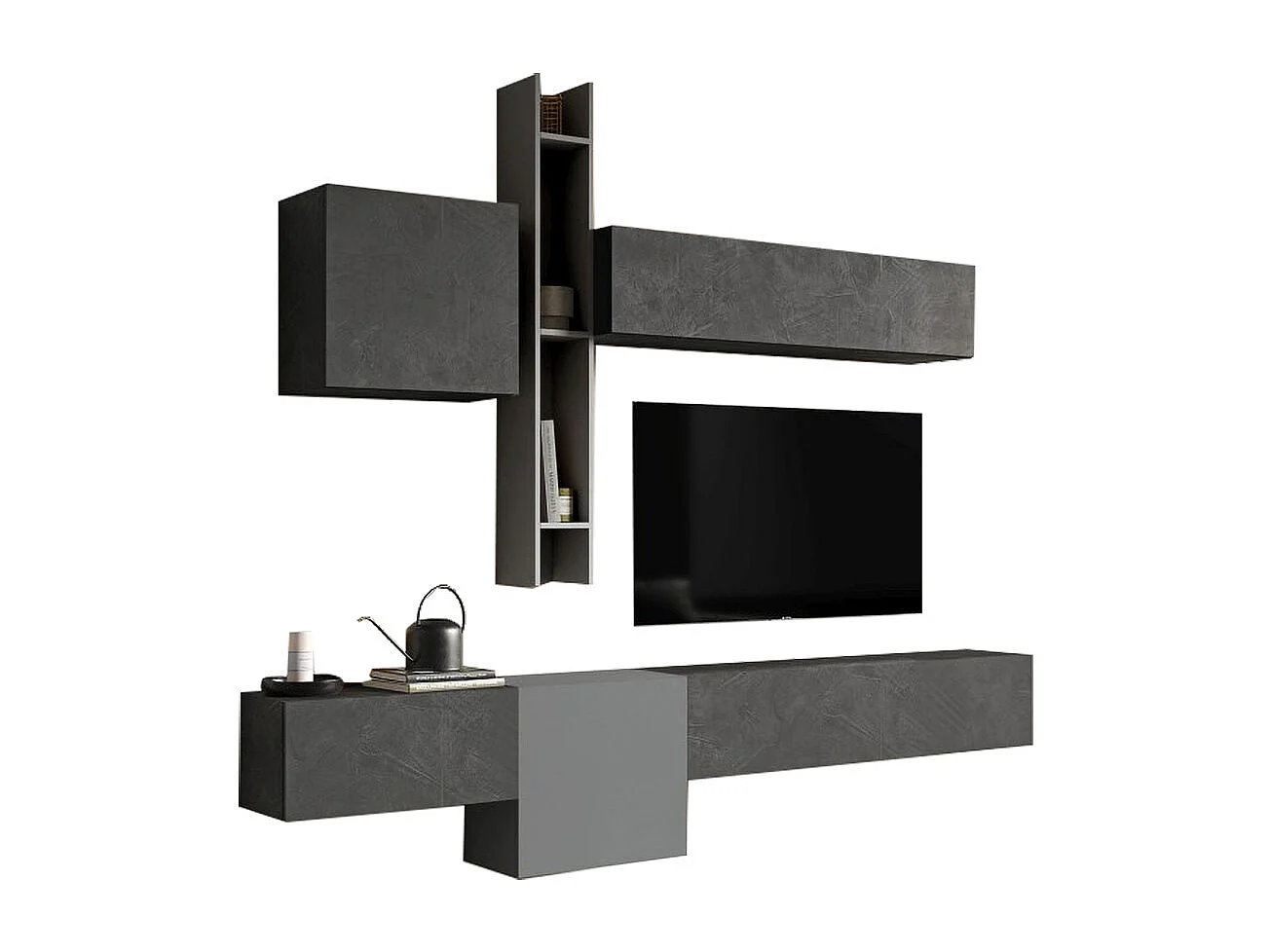 Parete attrezzata sospesa 262x220 cm grigio e piombo PAL20