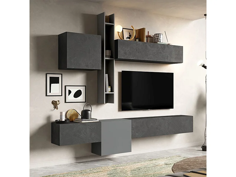 Parete attrezzata sospesa 262x220 cm grigio e piombo PAL20