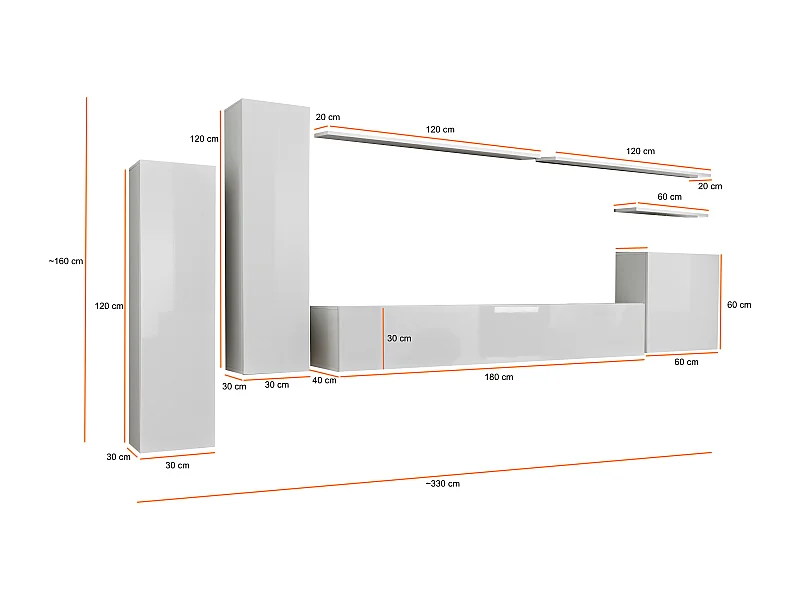 Parete attrezzata moderna sospesa PAP45 330x160 rovere e bianco