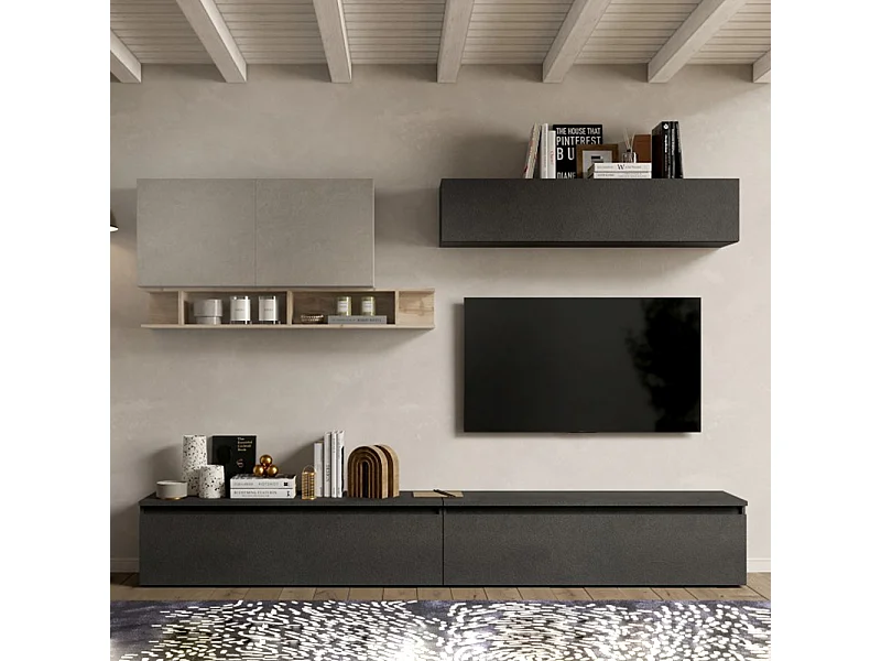 Parete attrezzata moderna 276x200 cm argilla/rovere/grafite PAL35