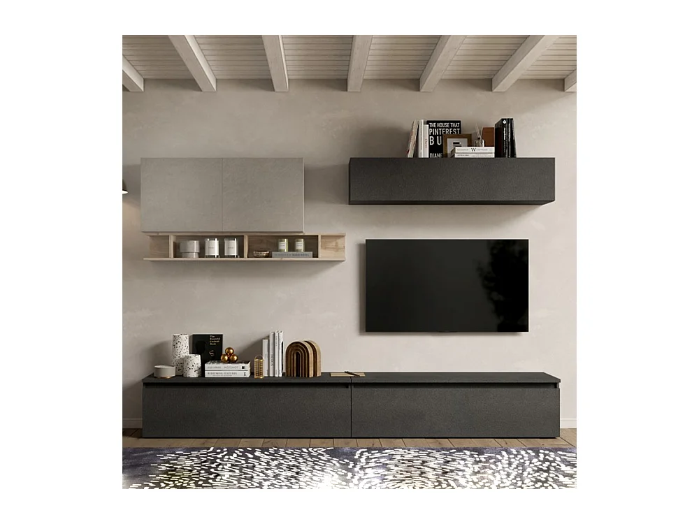 Parete attrezzata moderna 276x200 cm argilla/rovere/grafite PAL35