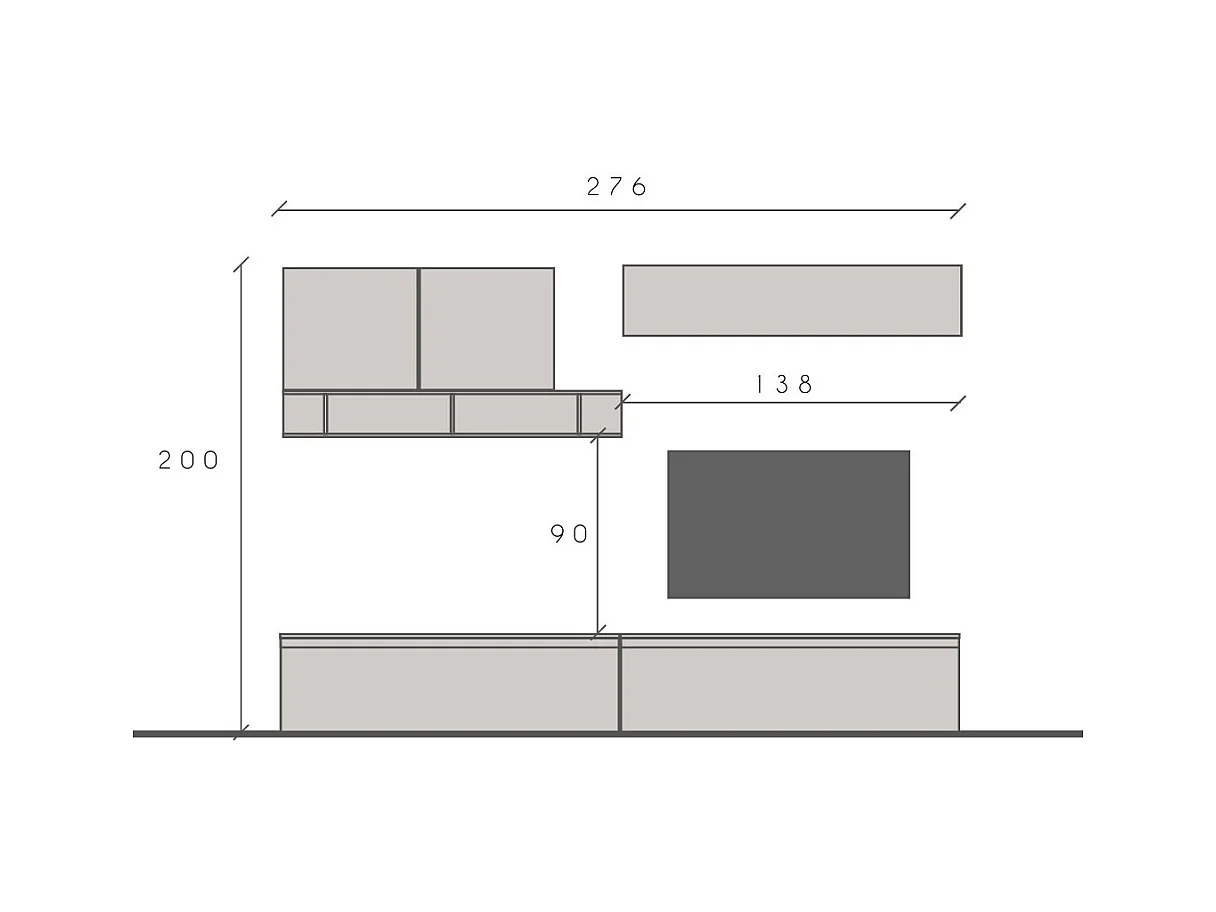 Parete attrezzata moderna 276x200 cm argilla/rovere/grafite PAL35