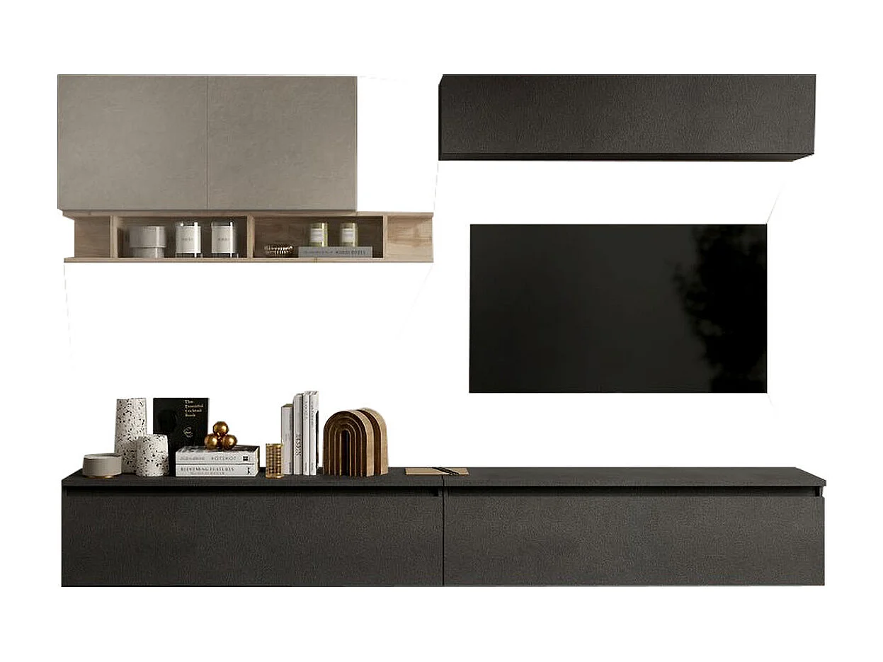 Parete attrezzata moderna 276x200 cm argilla/rovere/grafite PAL35