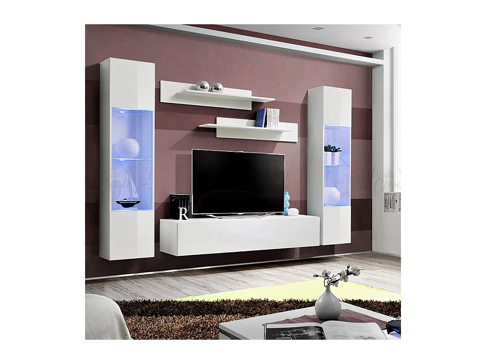 Parete attrezzata moderna per soggiorno completa 260x190 bianco PAP83