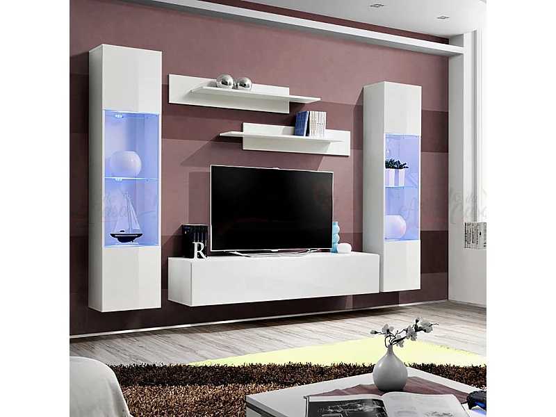 Parete attrezzata moderna per soggiorno completa 260x190 bianco PAP83