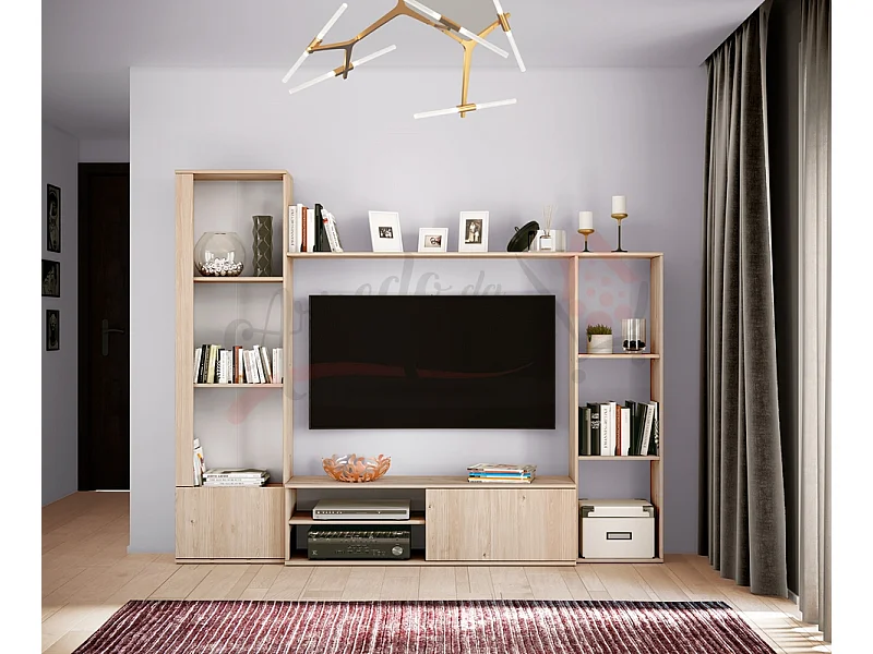 Parete attrezzata design moderno con piani a vista PAI6038 220x177 rovere chiaro