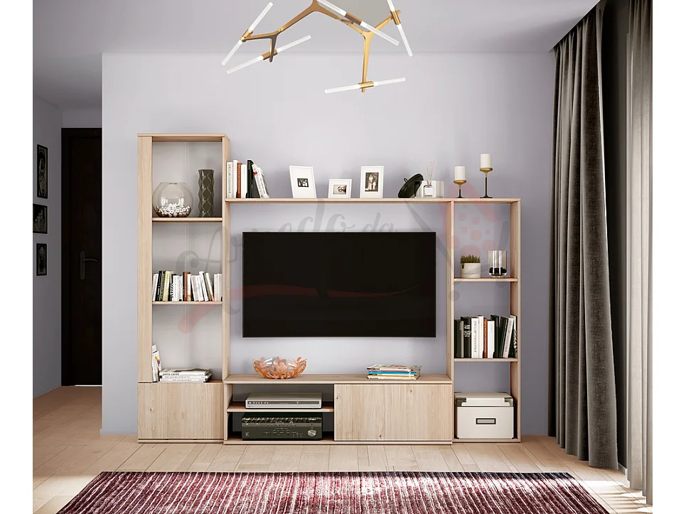 Parete attrezzata design moderno con piani a vista PAI6038 220x177 rovere chiaro