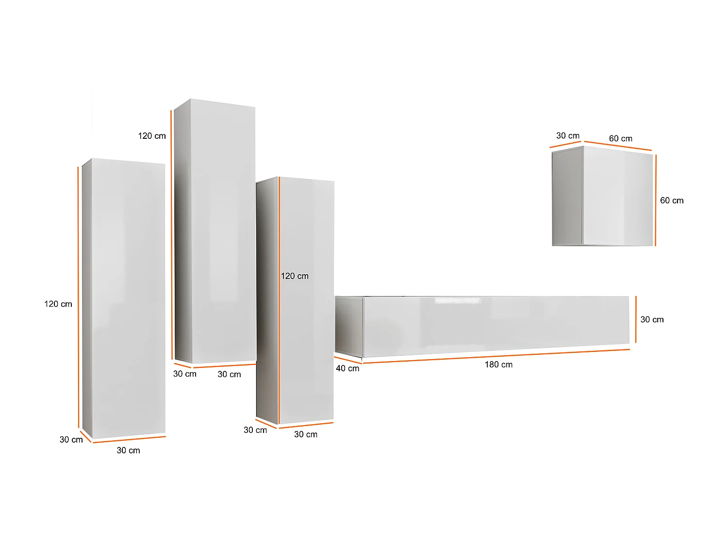 Parete attrezzata soggiorno sospesa PAP47 270x160 bianco e rovere