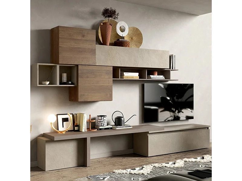 Parete attrezzata con vani e giorno 330x210 cm argilla/bronzo/noce PAL36