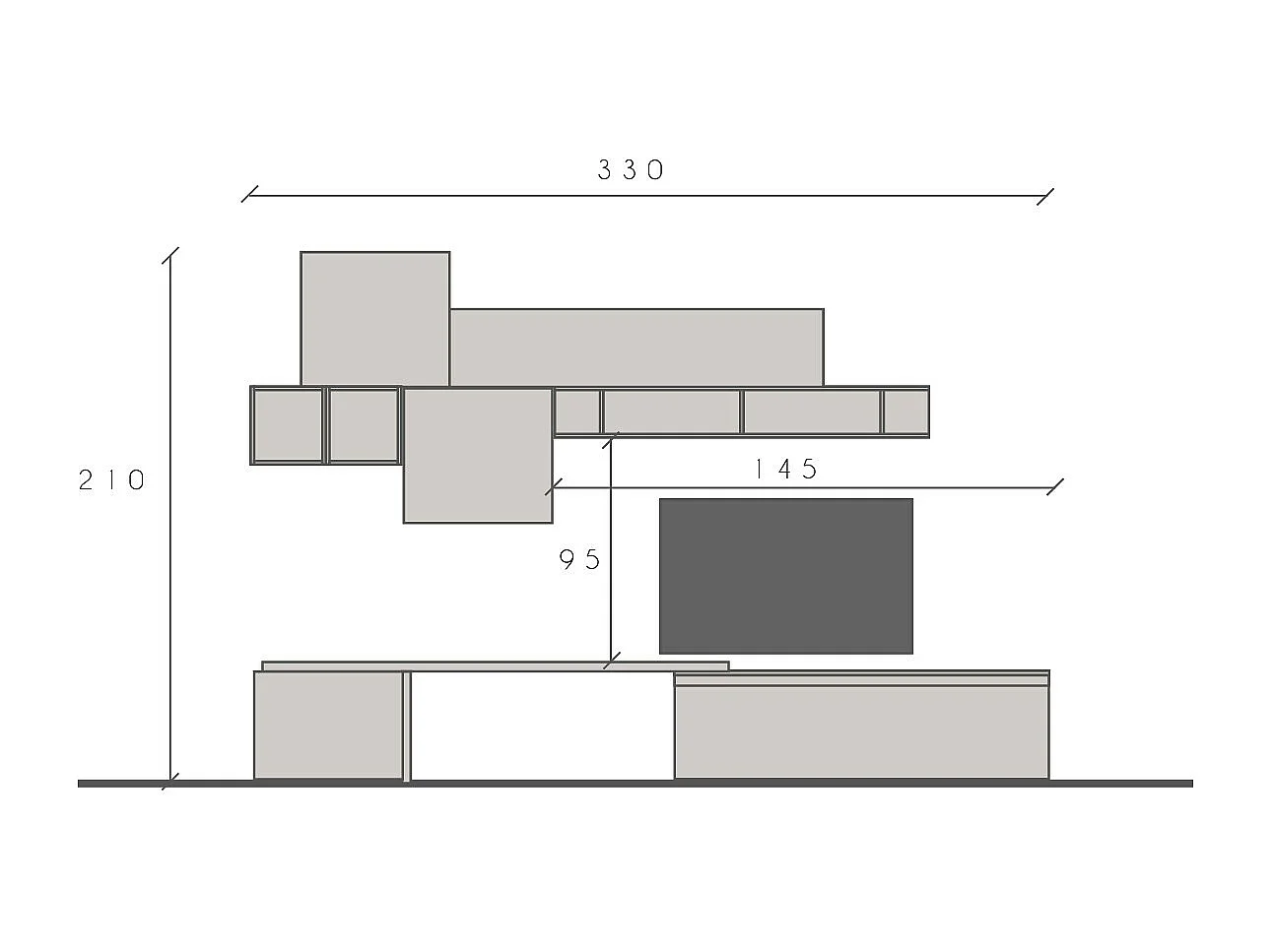 Parete attrezzata con vani e giorno 330x210 cm argilla/bronzo/noce PAL36