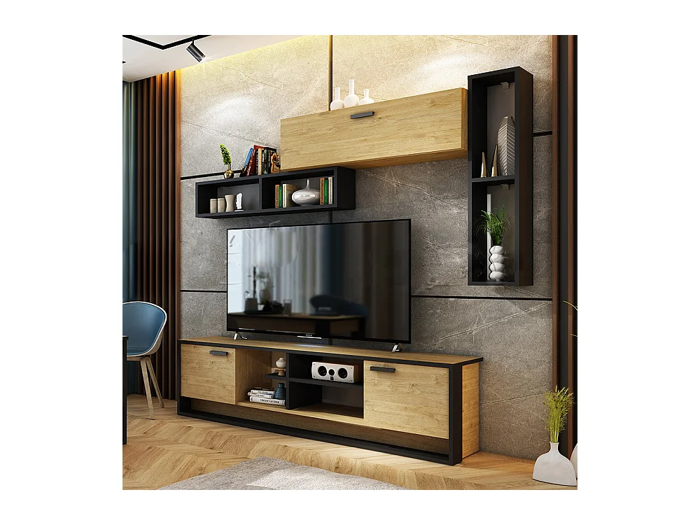 Parete attrezzata a terra quercia e nero SU39