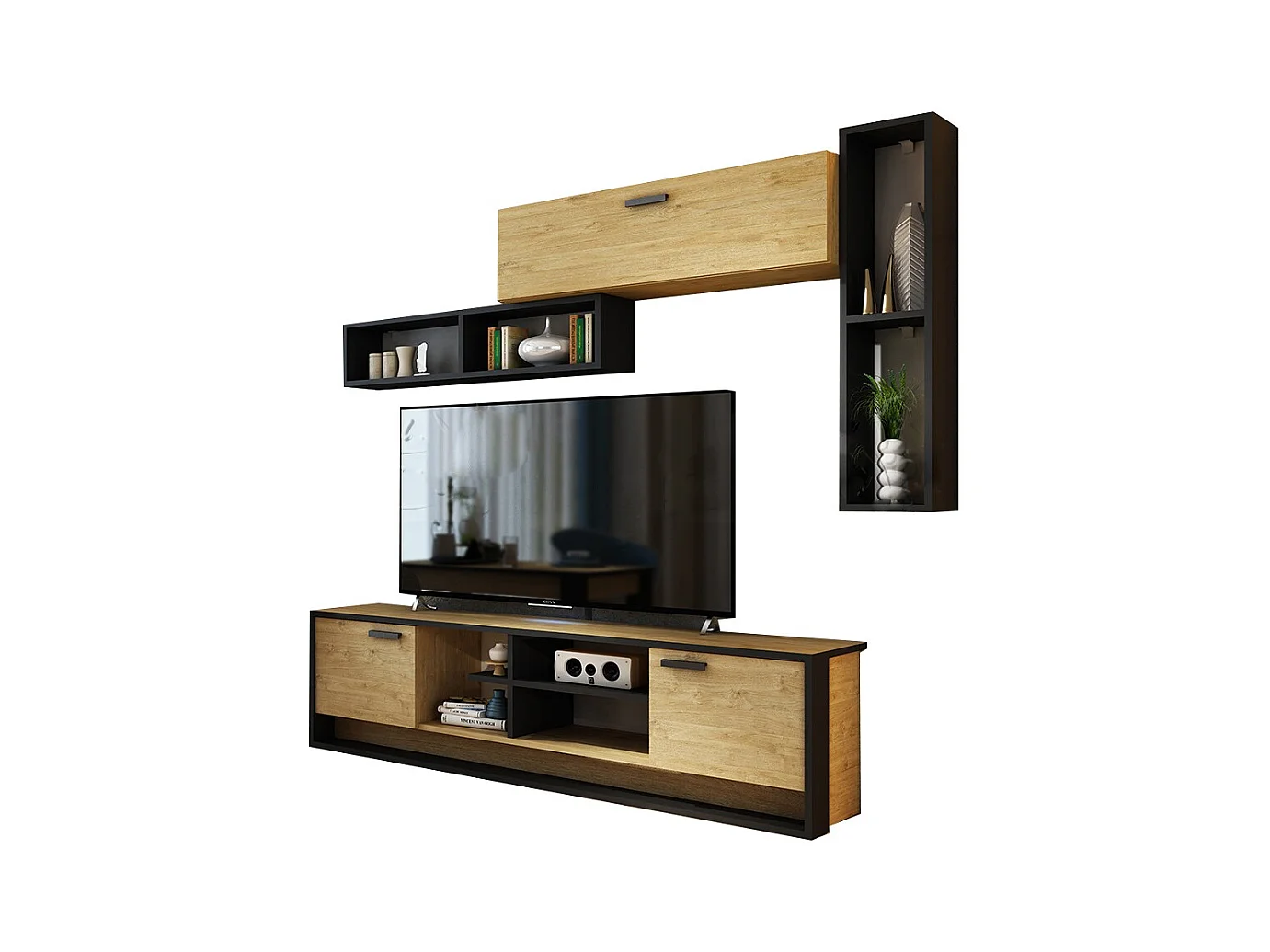 Parete attrezzata a terra quercia e nero SU39