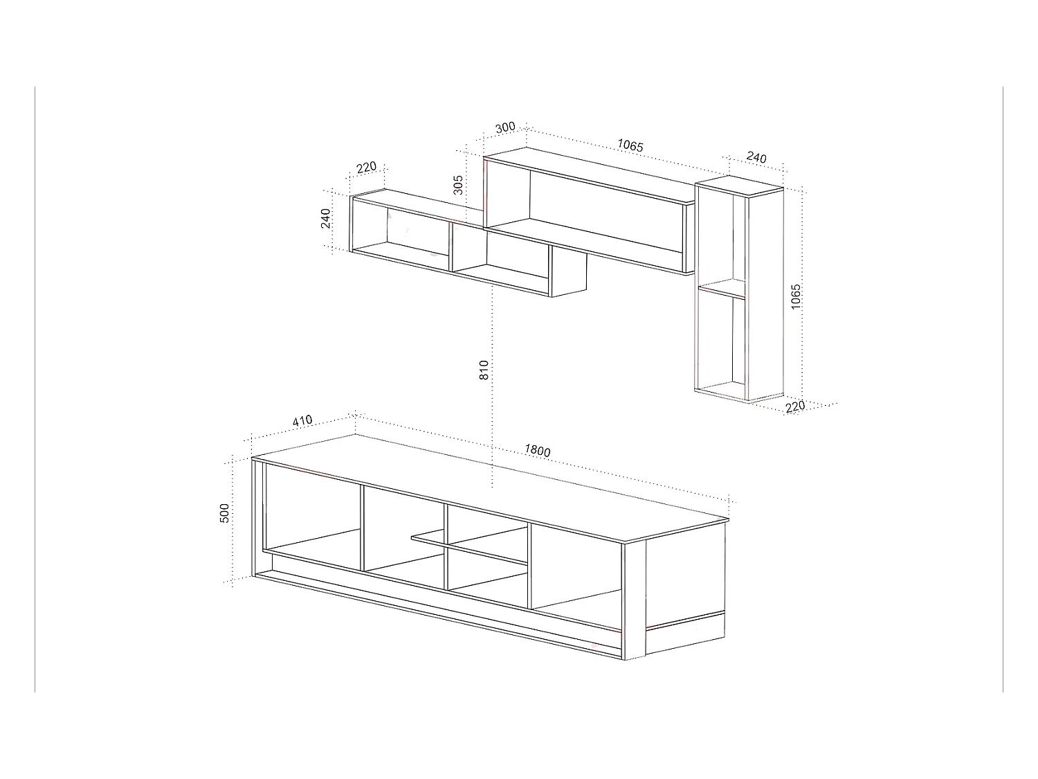 Parete attrezzata a terra quercia e nero SU39