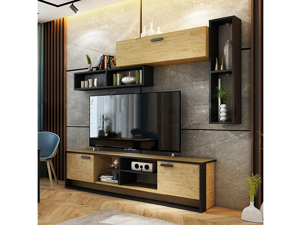 Parete attrezzata a terra quercia e nero SU39